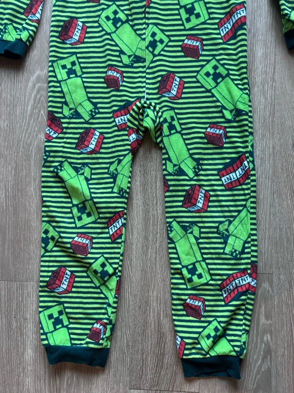 Minecraft Boys Hooded Onesie Pajamas Creeper TNT Size L 12/14
